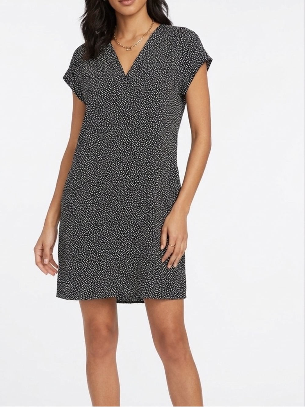 GAP Black & White V-neck Polka Dot Midi Shift Dress